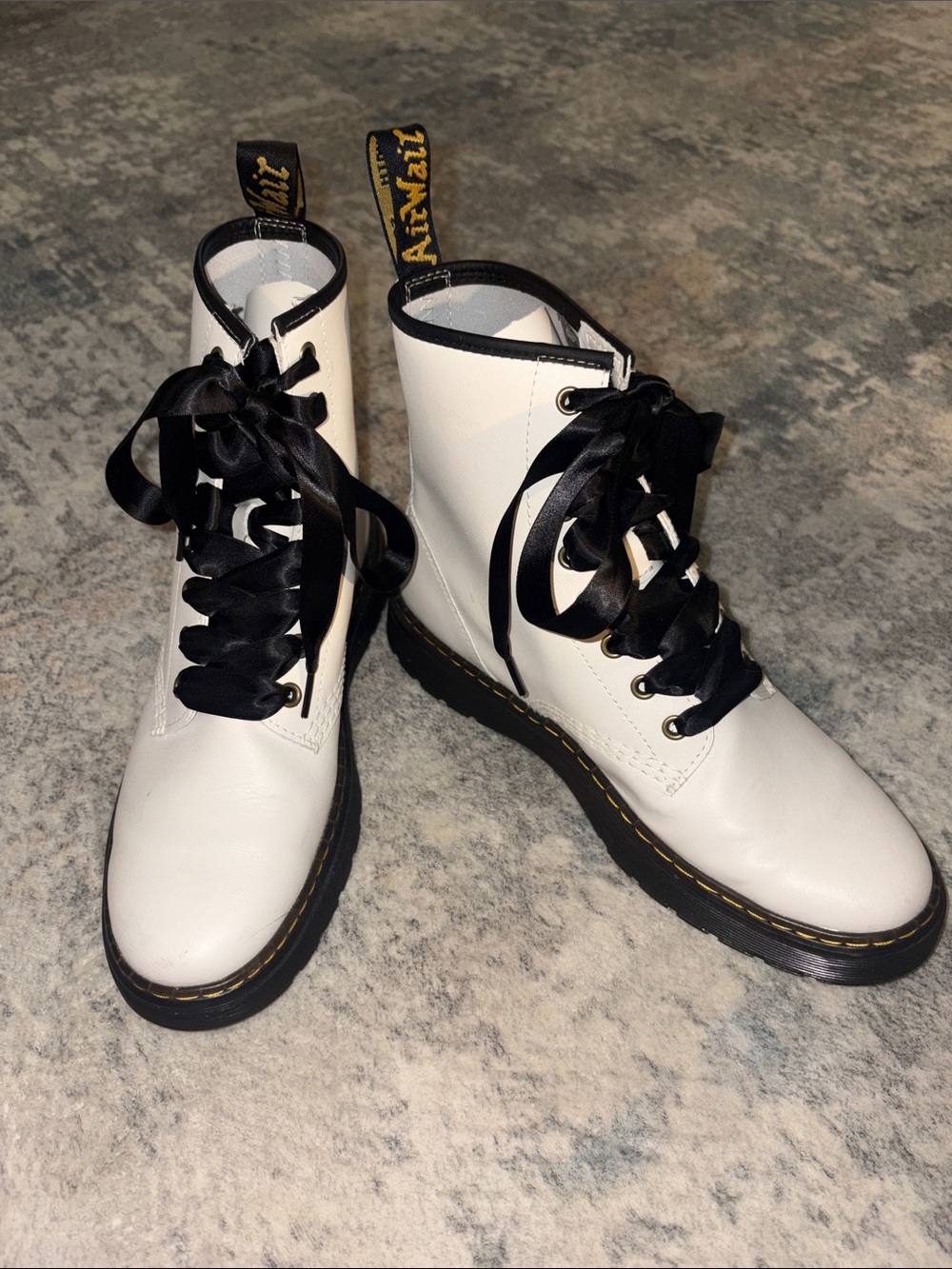 Dr. Martens White Leather Lace-Up Boots with Black Soles & Laces